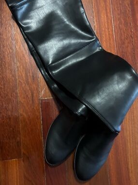 Black Over-the-Knee Faux Leather Boots